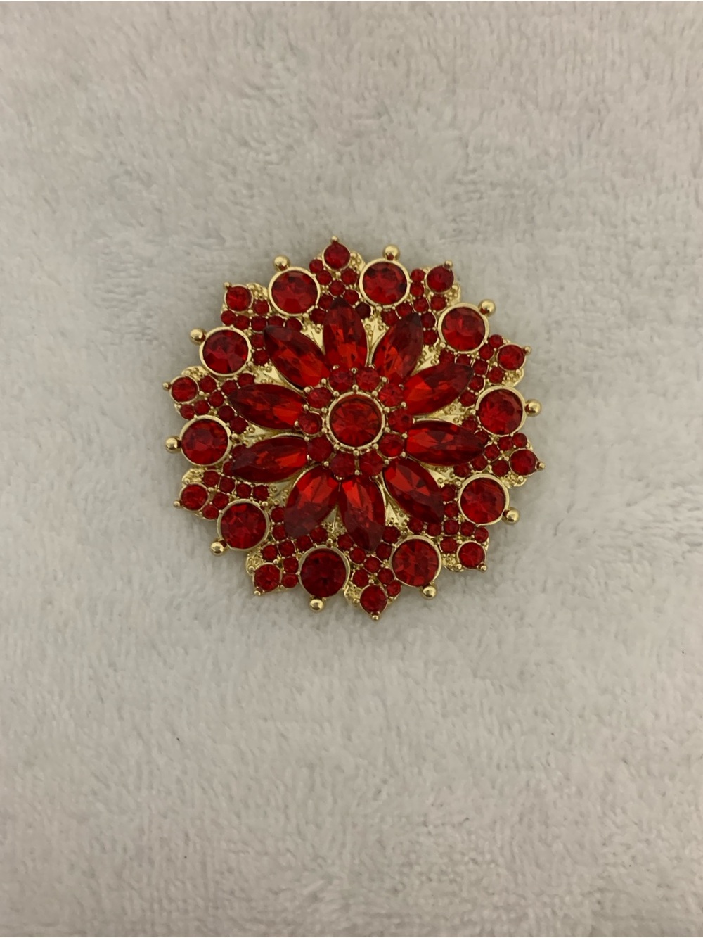Red Crystal Floral Brooch - Women Jewelry